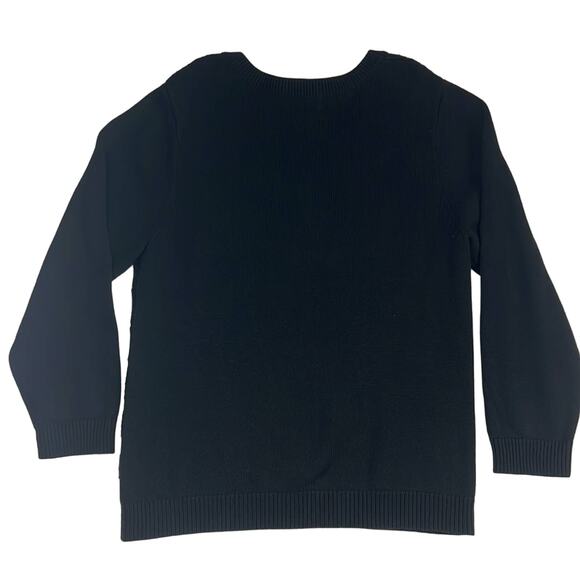 Quacker Factory Sweater Black Sequins Cable Knit V-Neck Festive Fall Winter L - Picture 2 of 8